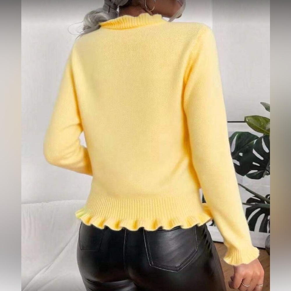 Yellow Ruffled Button-Up Sweater - Picture 2 of 4